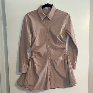 100% Cotton Fashion Nova Button-Front Collared Tunic Mini Dress brown size small